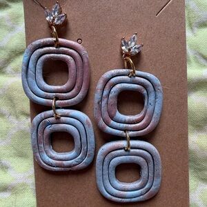 Elegant Blue and Brown Geometric Handmade Polymer Clay Earrings
